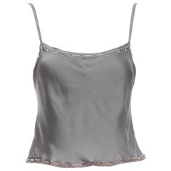 PRADA Vintage gris 100 % soie claire perlée longue camisole embellie IT38 XS