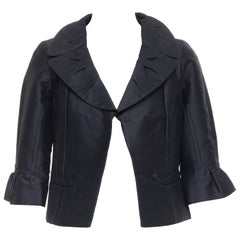 LOUIS VUITTON Marc Jacobs giacca crop in seta nera con collo a pieghe FR34 XS