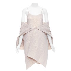 ROMEO GIGLI Vintage pink champagne crinkled slip dress with shawl IT42 M