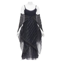 rare ROMEO GIGLI Vintage black wool blend crinkled dress sheer shawl IT42 M