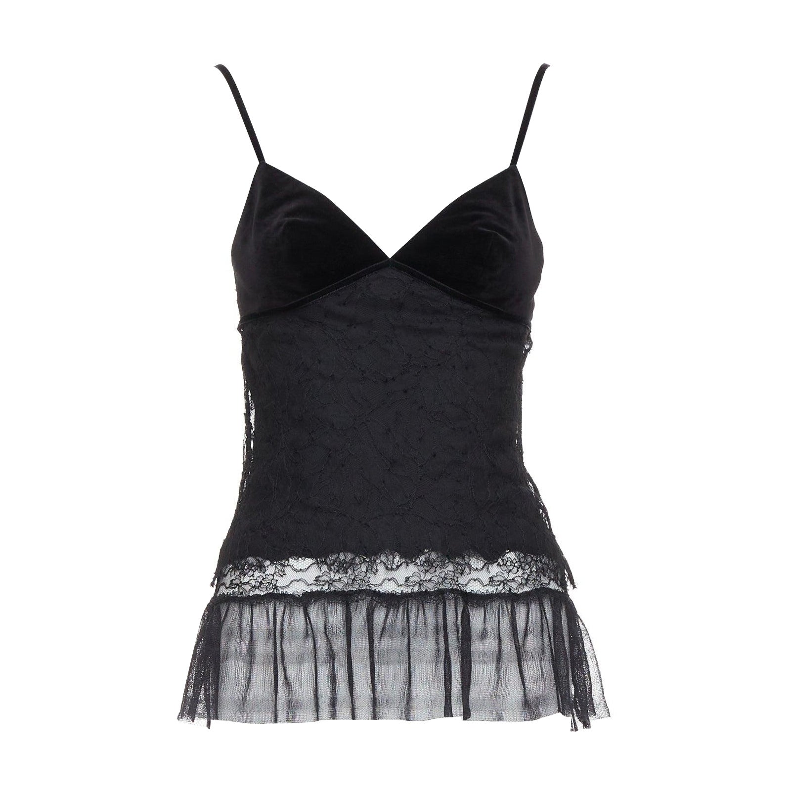 LA PERLA black silk cotton blend lace velvet negligee camisole top IT40 S For Sale