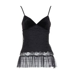 LA PERLA picardías de terciopelo y encaje en mezcla de algodón y seda negro camisola IT40 S