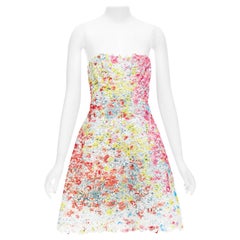 MONIQUE LHUILLIER Rosa Neon Krawatte Farbstoff Floral Spitze Applique Fit Flare Kleid US4 M