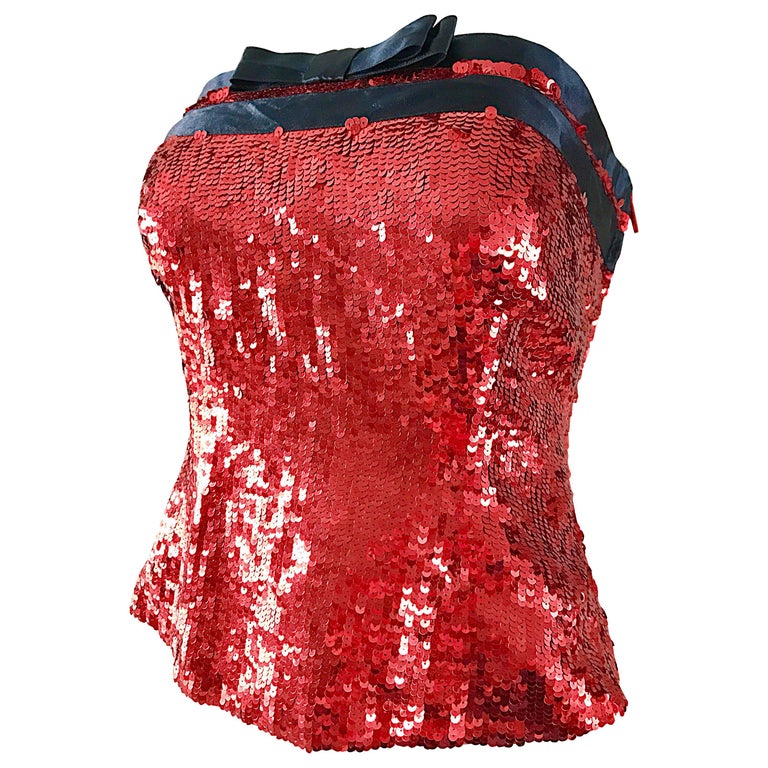 1990s Bill Blass Size 6 Red Sequin Black Strapless Bustier Vintage Corset  Top For Sale at 1stDibs | red sequin corsets, black strapless corset, red  sequin bustier