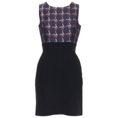 CHANEL 08A Paris-Venice navy red houndstooth print wool silk shift dress