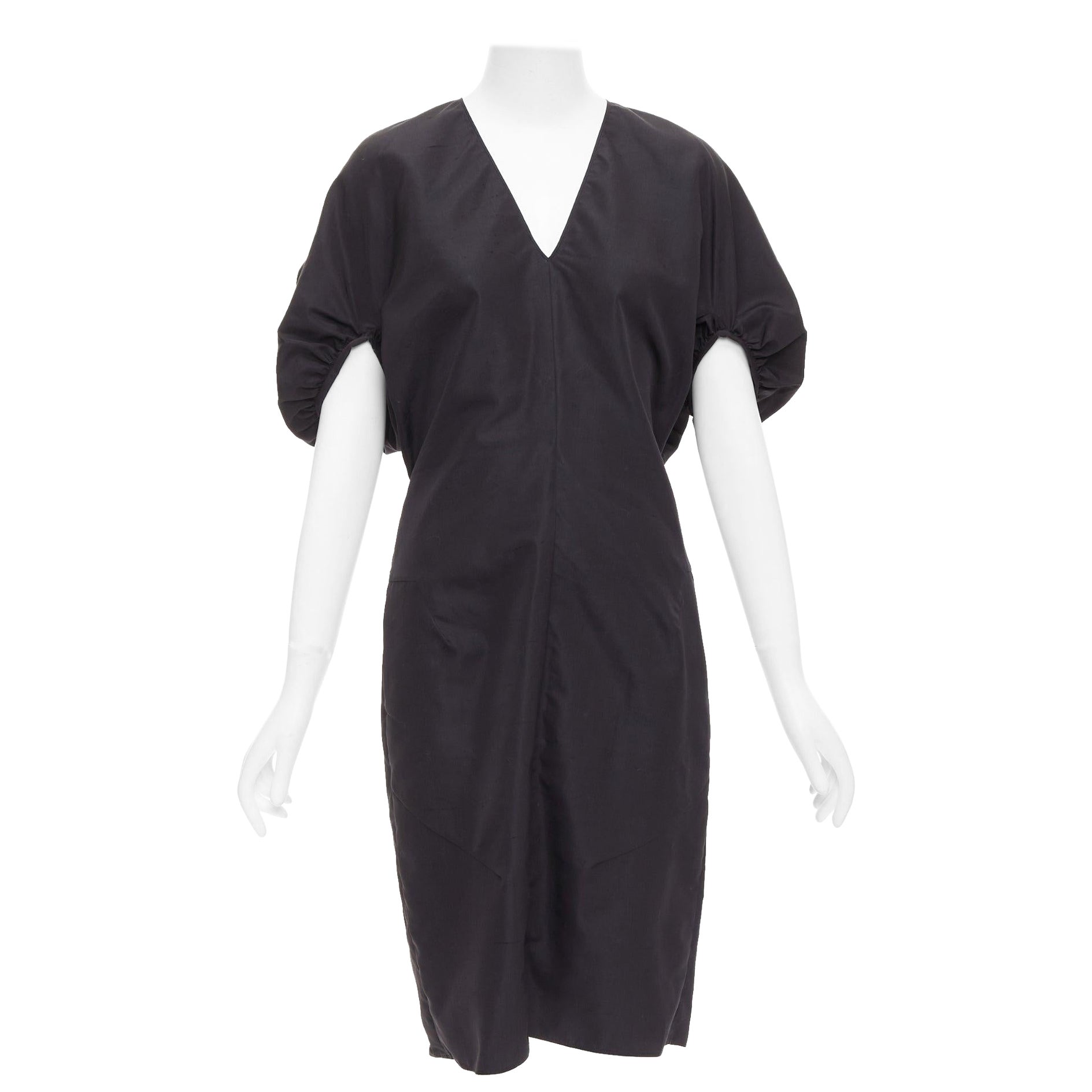 YVES SAINT LAURENT 2011 black cotton silk rounded puff cocktail dress FR40 L For Sale