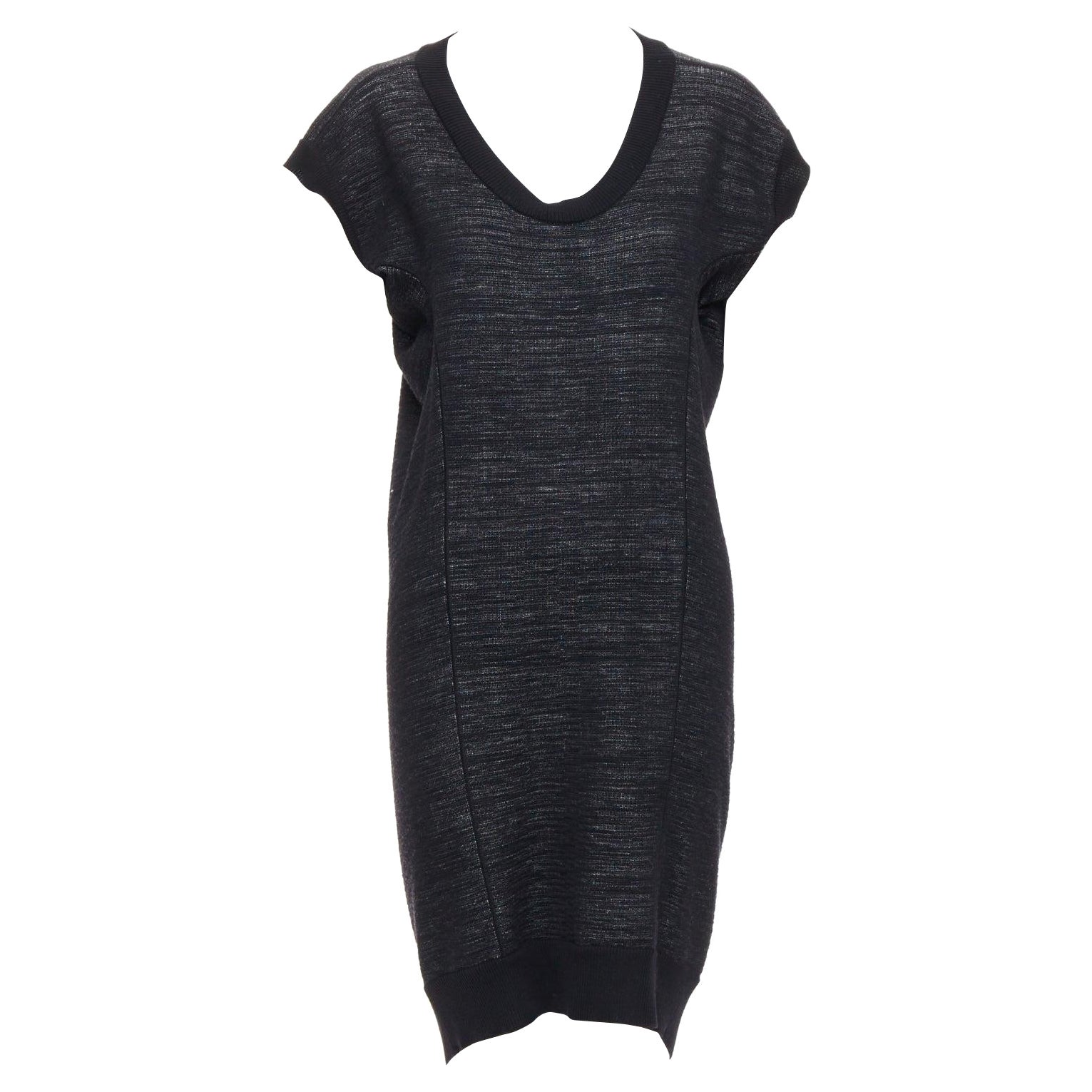 YVES SAINT LAURENT black superfine merino wool 140 batwing dress S For Sale