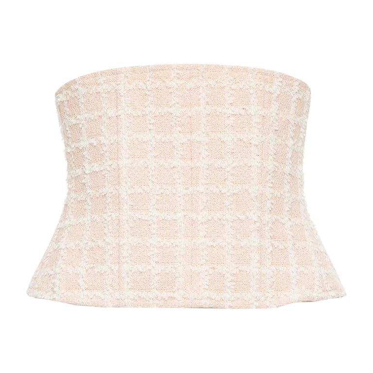 rare CHANEL 94P Vintage pink checker tweed silk lined boned corset belt FR40 L For Sale