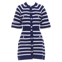 Chanel 15P Runway 100% cachemire abito cardigan grigio navy con bottoni FR38 M.