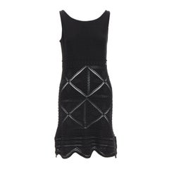 CHANEL 04P black cotton knitted pointelle floral sheer knee dress FR38 M
