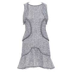 CHANEL 2015 Runway grey cotton tweed CC button ruffle dress FR36 S