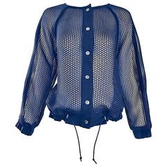 NWT Laver Navy Blue $795 Perforated Cut - Out Net Nautical Jacket Top Cover Up