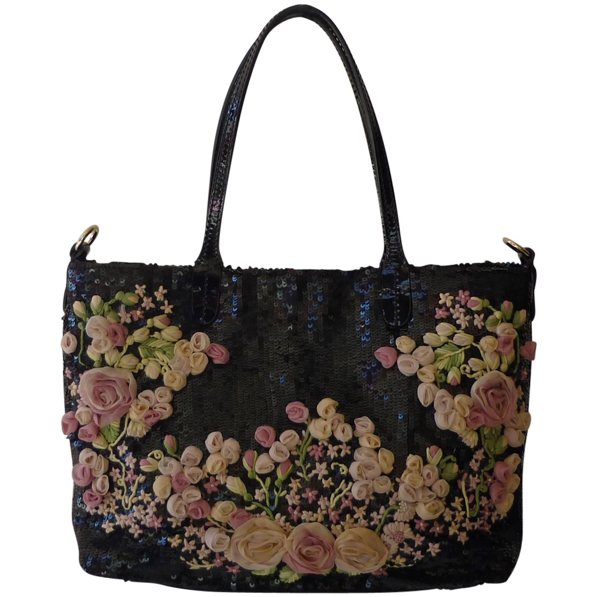 Valentino Floral Sequin Tote Bag w/Dust Bag