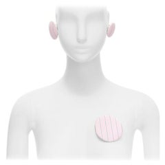 BALENCIAGA pink stripes fabric round badges studs earrings Set 3