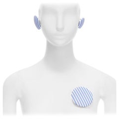 BALENCIAGA blue stripes fabric round badges studs earrings Set 3