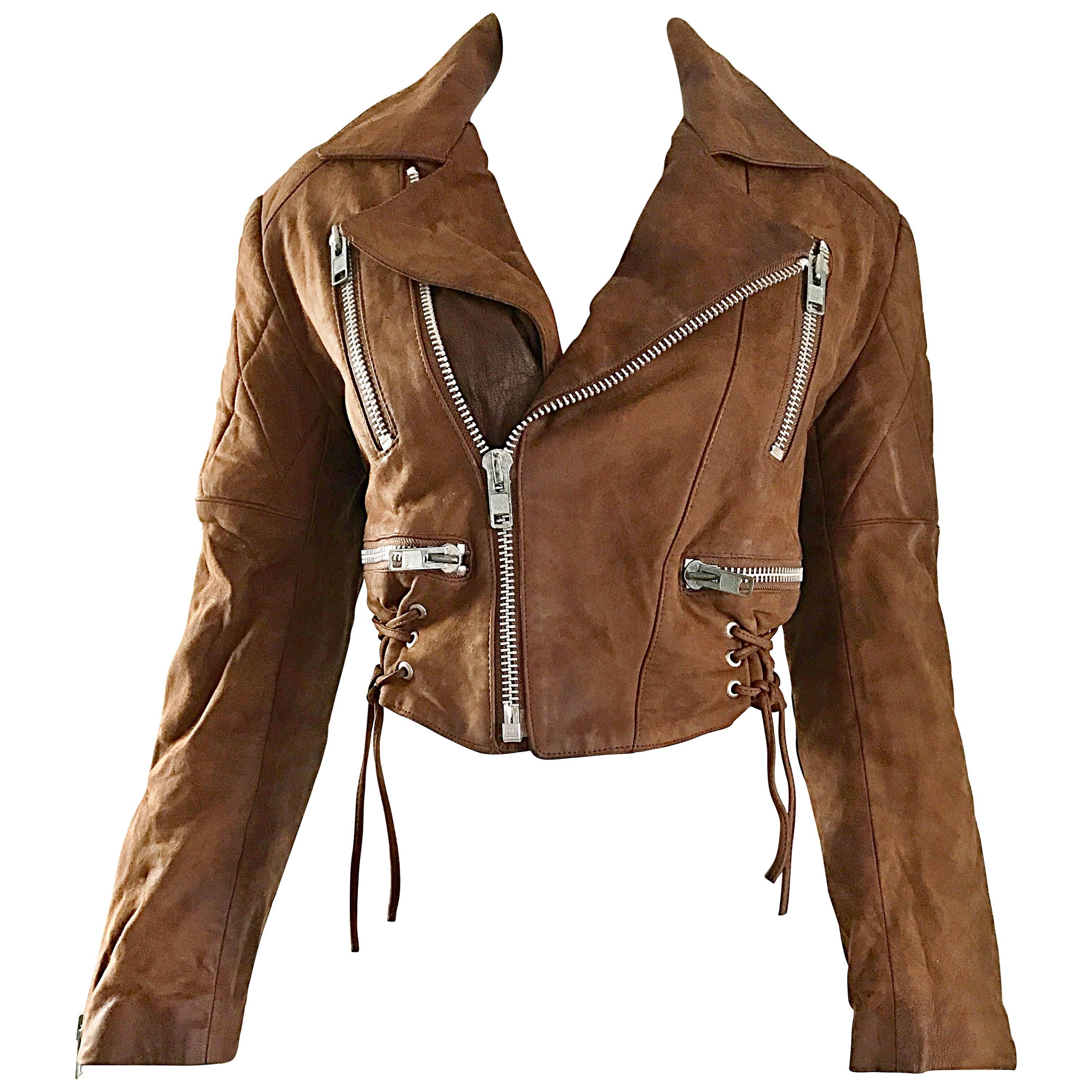 1980s Michael Hoban for North Beach Leather Brown Vintage 80s Moto Jacket 