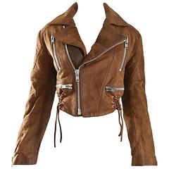 1990s Michael Hoban for North Beach Leather Brown Vintage Cropped Moto Jacket