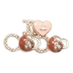 CHANEL 2017 I Love Coco pink heart green lime faux pearl gold pin brooch