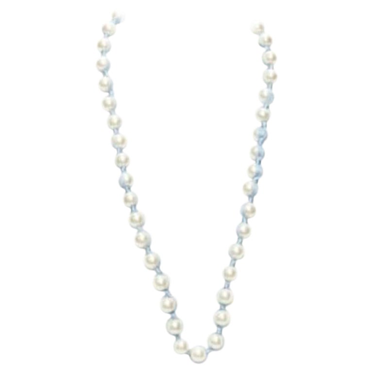 LANVIN ALBER ELBAZ cream pearl blue silk ribbon wrap long necklace