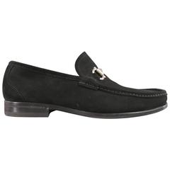 Men's SALVATORE FERRAGAMO Size 7.5 Black Suede Gancini Horsebit Loafers