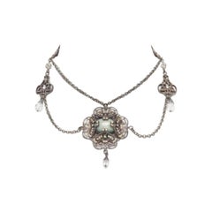 DOLCE GABBANA distressed baroque opal rhinestone crystal chandelier necklace