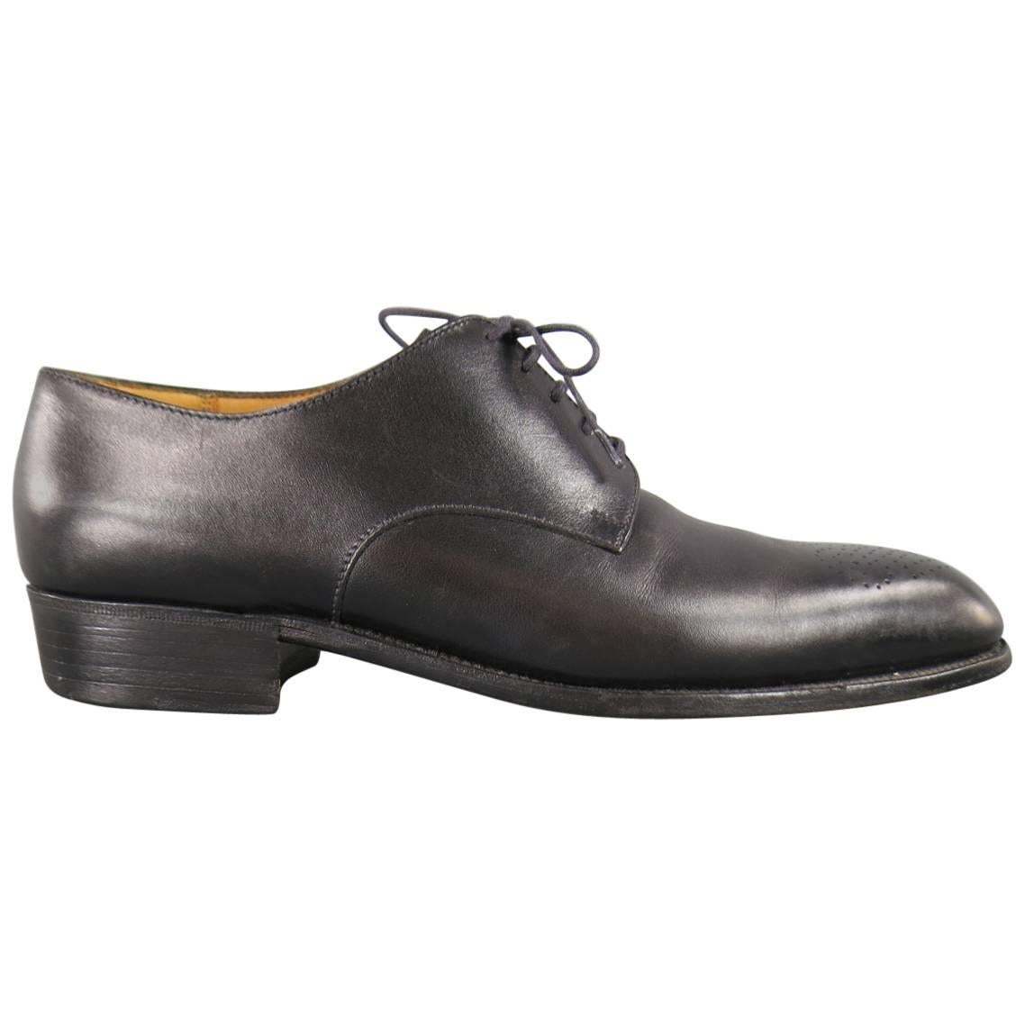 Men's J.M. WESTON Dress Shoe -  Size 7 Black Leather Wingtip Lace Up Shoes