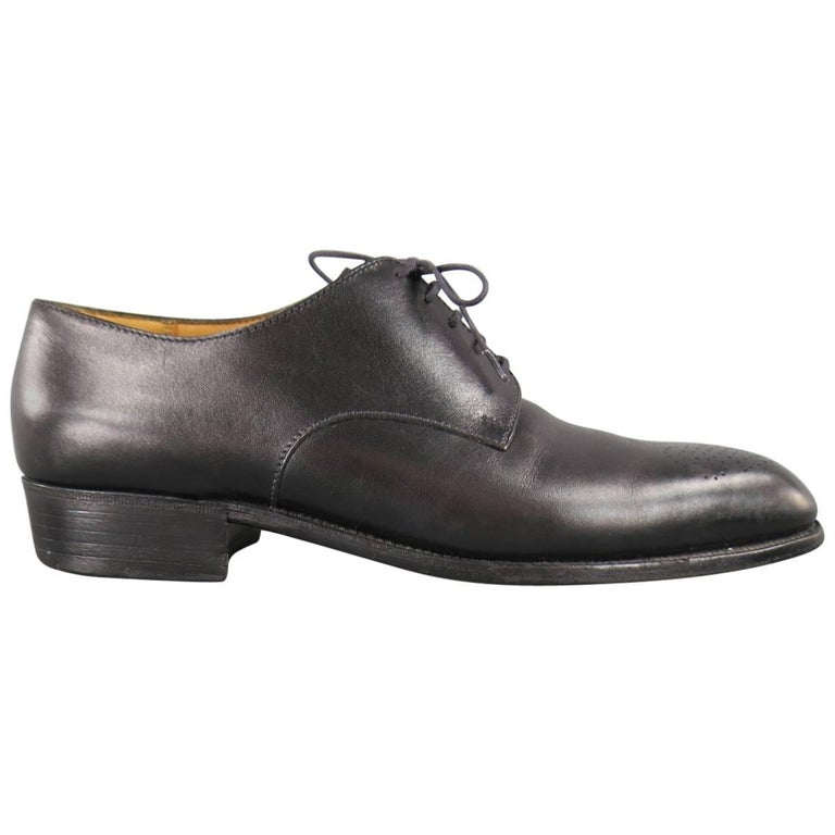 Men's J.M. WESTON Dress Shoe - Size 7 Black Leather Wingtip Lace Up ...