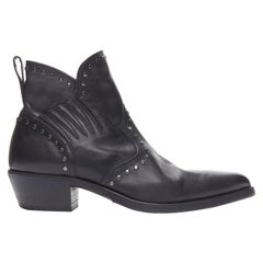 SAINT LAURENT Dakota 50, stivaletto western in pelle nera con borchie EU42