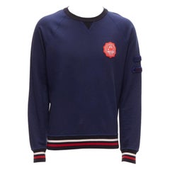 LOUIS VUITTON navy cotton blend red malletier badge web ribbed sweater L