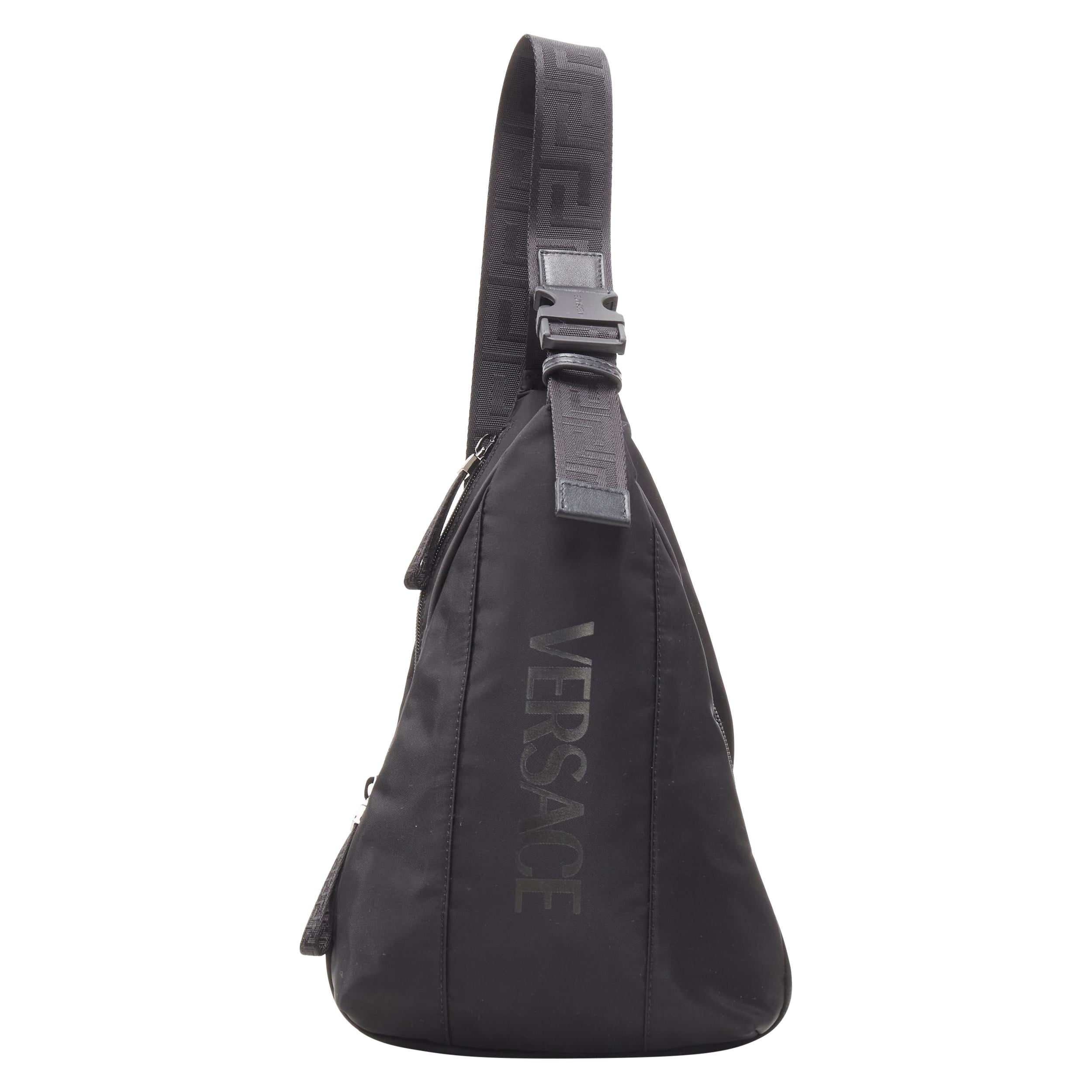 VERSACE La Greca Vintage 90s Logo black nylon small sling backpack bag