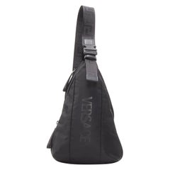 VERSACE La Greca Vintage 90s Logo black nylon small sling backpack bag