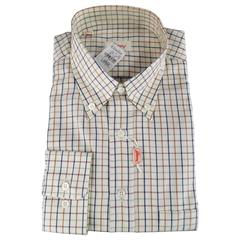 Men's New BRIONI Size L Beige Plaid Cotton Long Sleeve Shirt