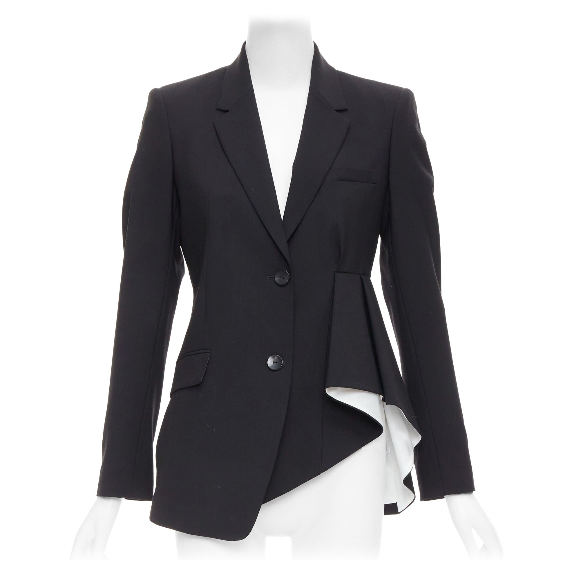 THEORY Schwarzes Schurwollgemisch Cascade Drapierung seitlich gefaltet Blazer US2 S
