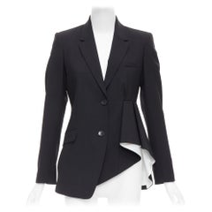 THEORY black virgin wool blend cascade drape pleated side blazer US2 S