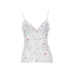 D&G DOLCE GABBANA Underwear white logo rose mesh lace trim cami tank top M