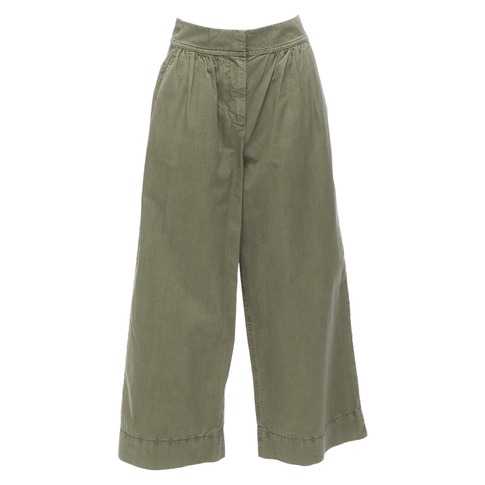 J.CREW COLLECTION 100% washed green cotton pleat front wide safari pants US0 XS For Sale