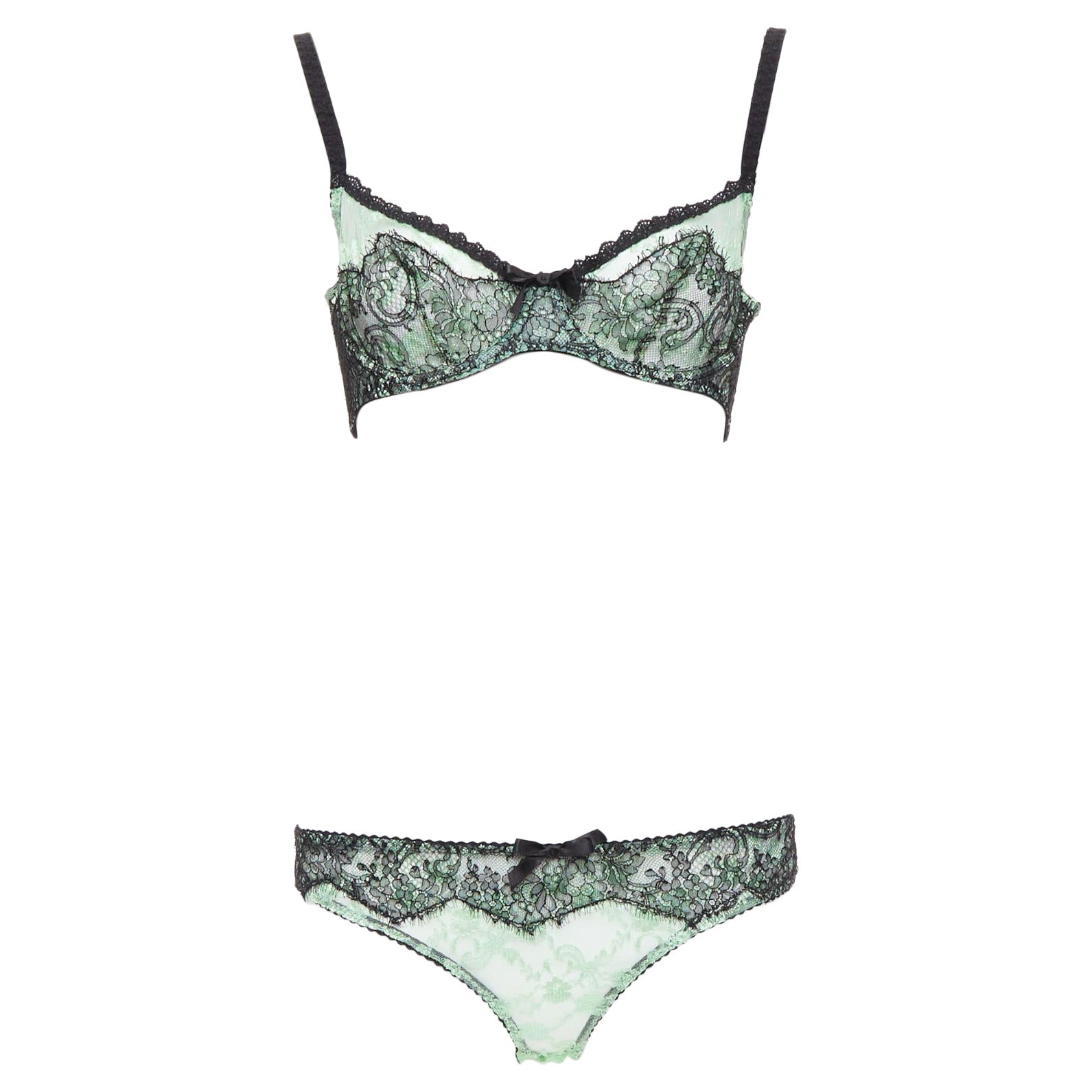 AGENT PROVOCATEUR mint green lace black bow bra panty set FR90C