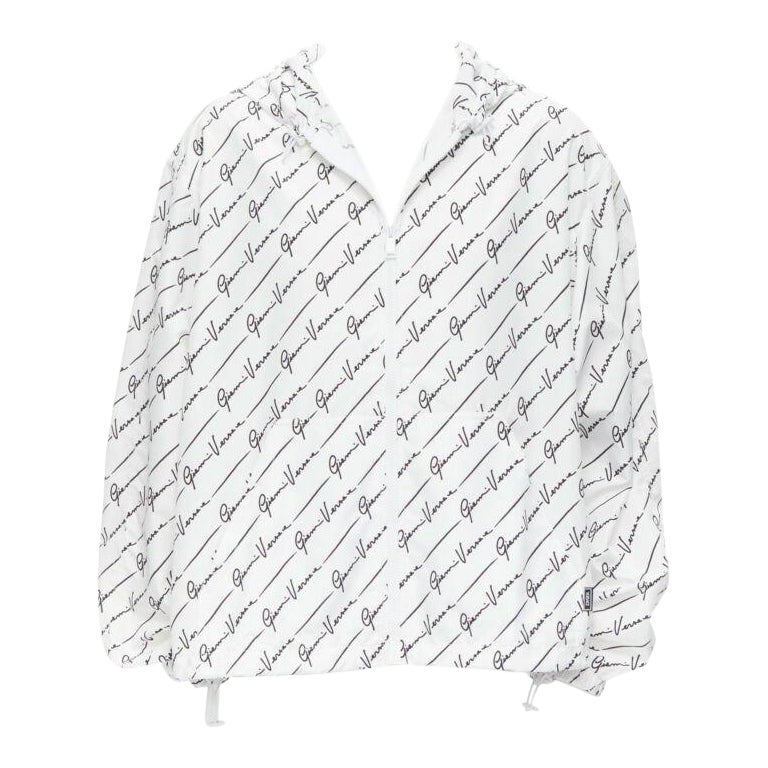 VERSACE Gianni Signature veste coupe-vent à capuche en nylon blanc noir IT50 L