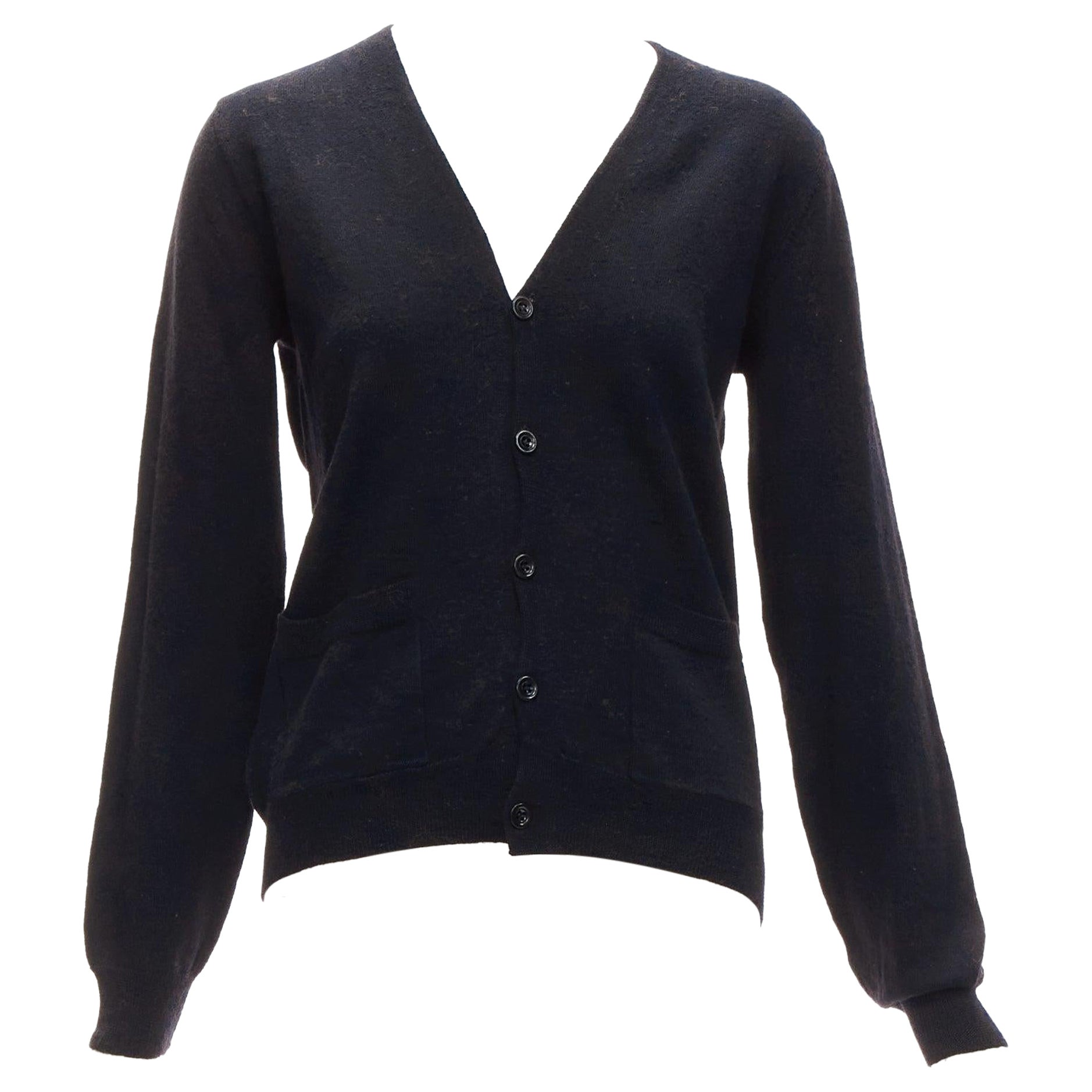 Dries van Noten, cardigan nero con bottoni in 100% lana merino, L.
