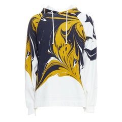 DRIES VAN NOTEN felpa con cappuccio in cotone con stampa a volute di marmo giallo nero bianco S.S. White