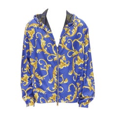 VERSACE blue gold Barocco Istante print nylon windbreaker jacket IT52 XL