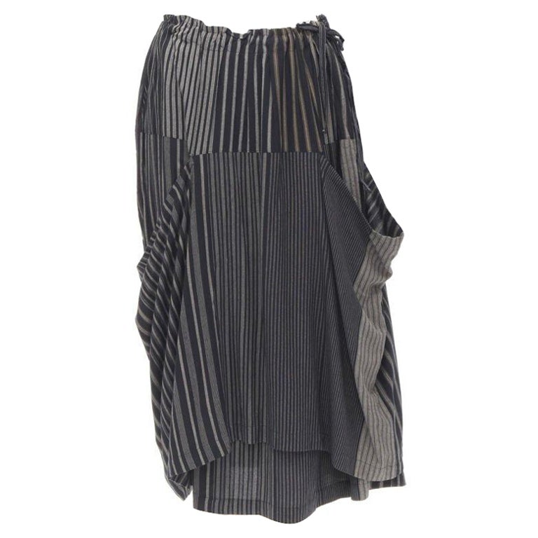 COMME DES GARCONS 1980's Vintage grey stripes deconstructed draped layered skirt For Sale