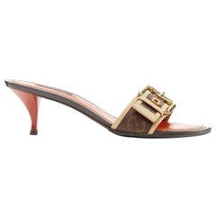 LOUIS VUITTON Y2K orange perforated LV monogram gold buckle heel sandal EU36.5