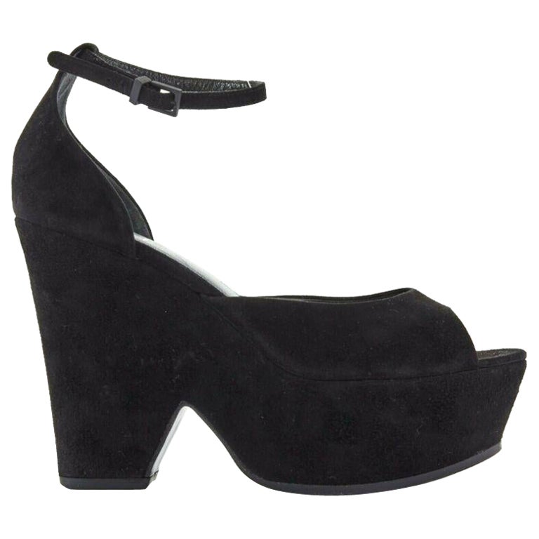 CELINE PHOEBE PHILO tacones de ante negro recortados plataforma cuña tobillo EU36 US6 en venta