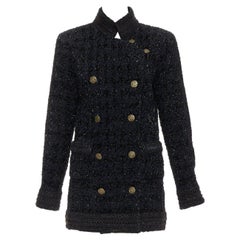 Chanel 10A Paris Shanghai Runway cappotto qipao nero a quadri metallizzati FR40