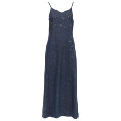 Fendi JEANS Vintage indaco  abito midi casual con applicazioni floreali in denim blu