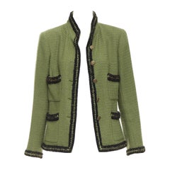 CHANEL 10A Runway military green tweed 4 pocket officer jacket FR46