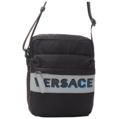 VERSACE reflective logo black nylon Greca strap crossbody messenger bag