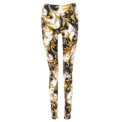 VERSACE Barocco Acanthus noir or Signature pantalon legging floral IT38 XS
