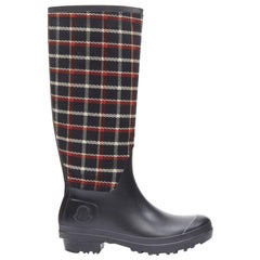 Moncler rosso nero a quadri neri stivali da pioggia Wellington in gomma EU39